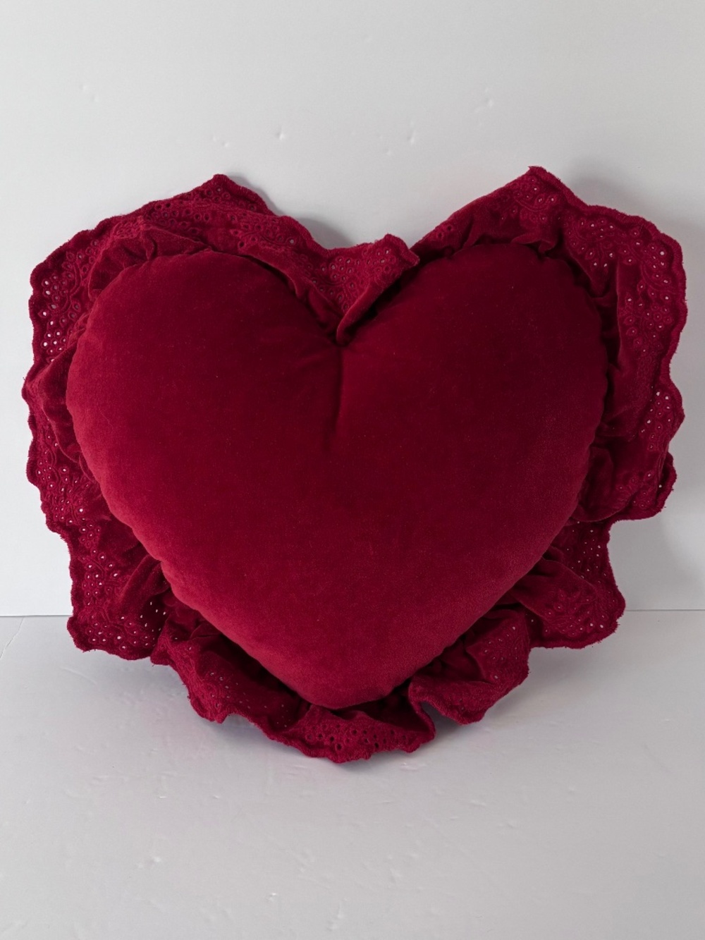 Target Threshold Red Heart Velvet Pillow with Ruffle Trim Eyelet Valentine's Day